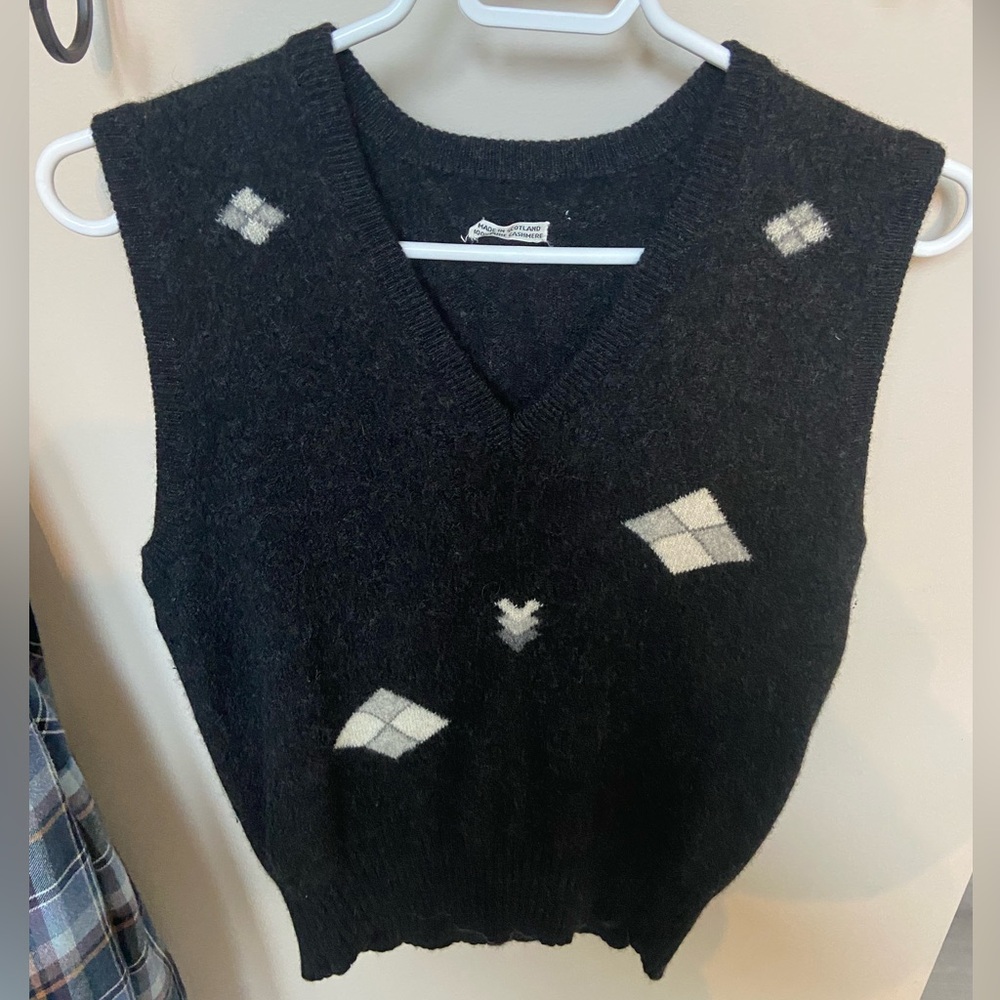 Black cashmere argyle Women's Sweater Vest